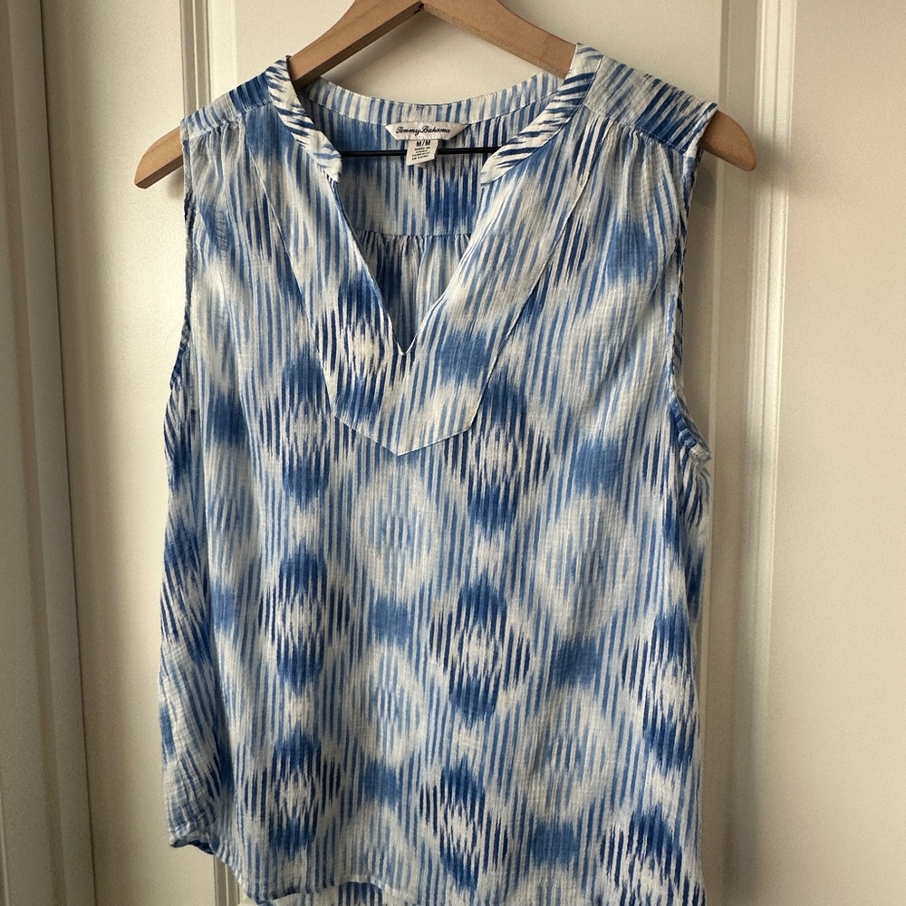 Tommy Bahama Blue and White Ikat Blouse